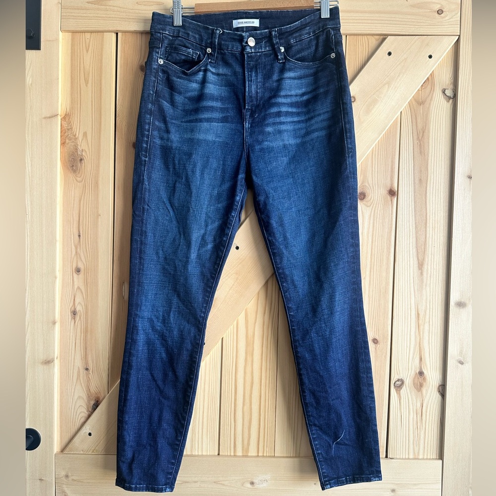 Good American Good Waist Crop Jeans Dark Wash Skinny Size 6/28